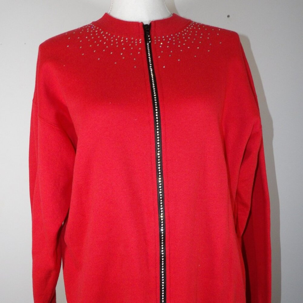 Women's Red Embellished Zip Front Jacket GEPETTO Vintage